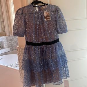 Self Portrait blue flower sequin mini dress